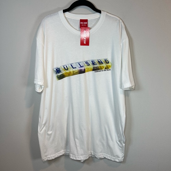 Full Send Nelk Boys Addicted to the Sent Crew Neck T-Shirt White Graphic  NEW XL - Picture 1 of 9